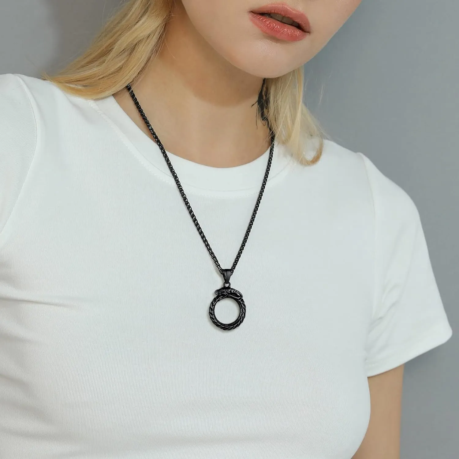 U7 Punk Chameleon/Eagle/Dragon/Hawk/Wolf Necklaces for Men Women, Retro Black Stainless Steel Animal Pendant Personalized Jewelry Gift Cool Necklace with 22 Inch Chain