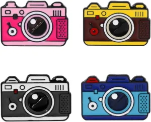 ulricar 4pcs Creative Cartoon Camera Brooch Fashion Enamel Pin Photography Alloy Badges Outdoor Travel Brooch Bag Clothes Hat Decoration for Men Women Girls Kids Gift