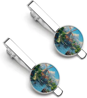 Un Moulin  Zaandam Men's Tie Clip Round Tie Bar Tie Tack Pins Jewelry Accessories for Father's Day Gifts