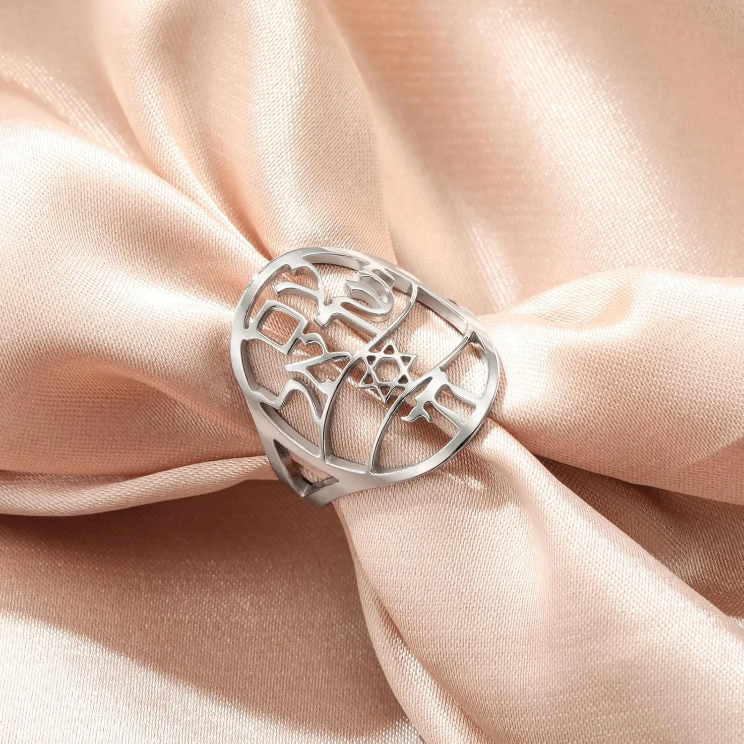 UNIFT Hebrew Chai Star of Daivd Ring for Women Men Stainless Steel Judaism Symbol of Life Letter Ring Hebrew Prayer Jewelry Passover Gift