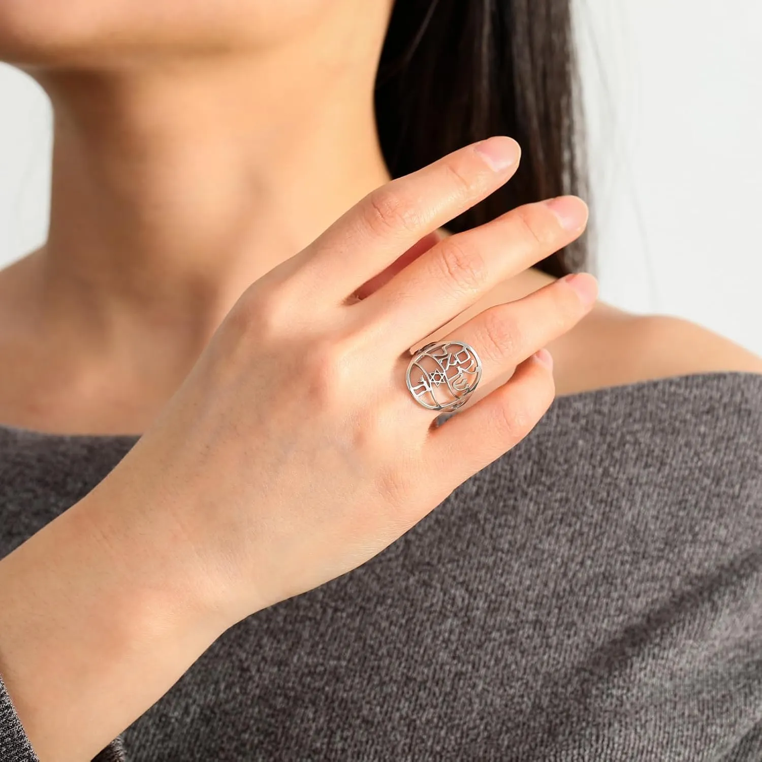 UNIFT Hebrew Chai Star of Daivd Ring for Women Men Stainless Steel Judaism Symbol of Life Letter Ring Hebrew Prayer Jewelry Passover Gift