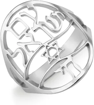 UNIFT Hebrew Chai Star of Daivd Ring for Women Men Stainless Steel Judaism Symbol of Life Letter Ring Hebrew Prayer Jewelry Passover Gift