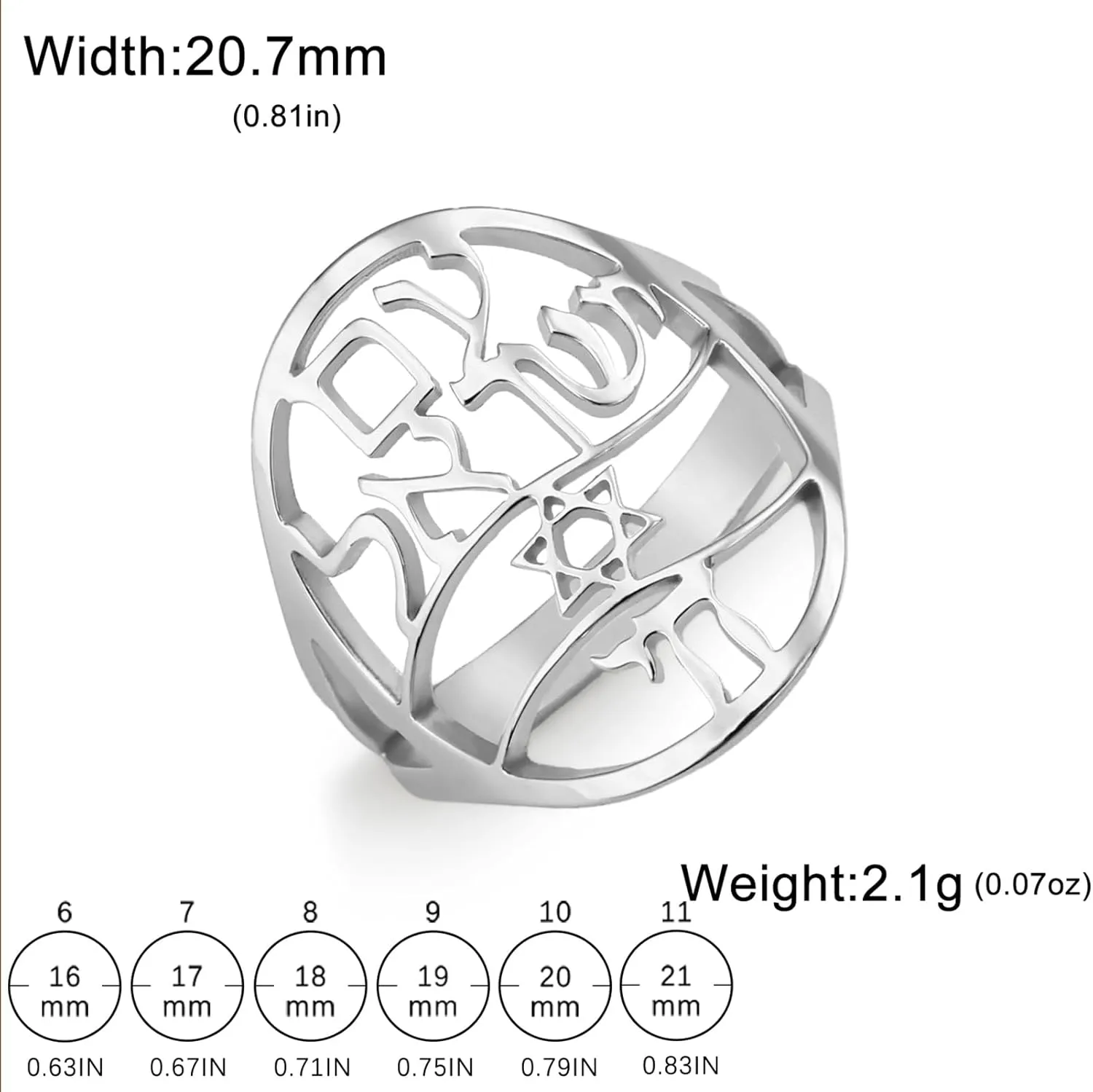 UNIFT Hebrew Chai Star of Daivd Ring for Women Men Stainless Steel Judaism Symbol of Life Letter Ring Hebrew Prayer Jewelry Passover Gift