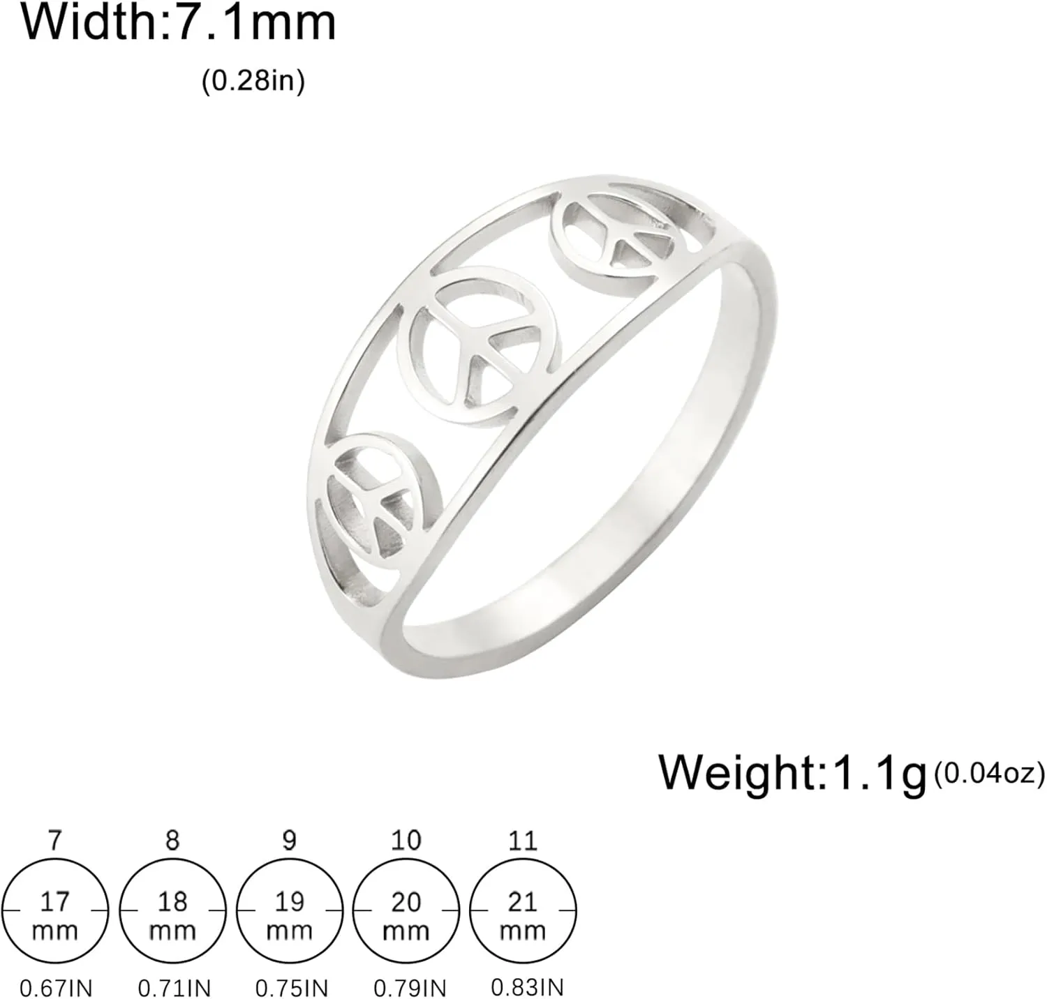 UNIFT Peace Sign Ring for Women Men Stainless Steel Hippie Style World Peace Symbol Ring 1960s 1970s Peace Symbol Jewelry Party Accessories
