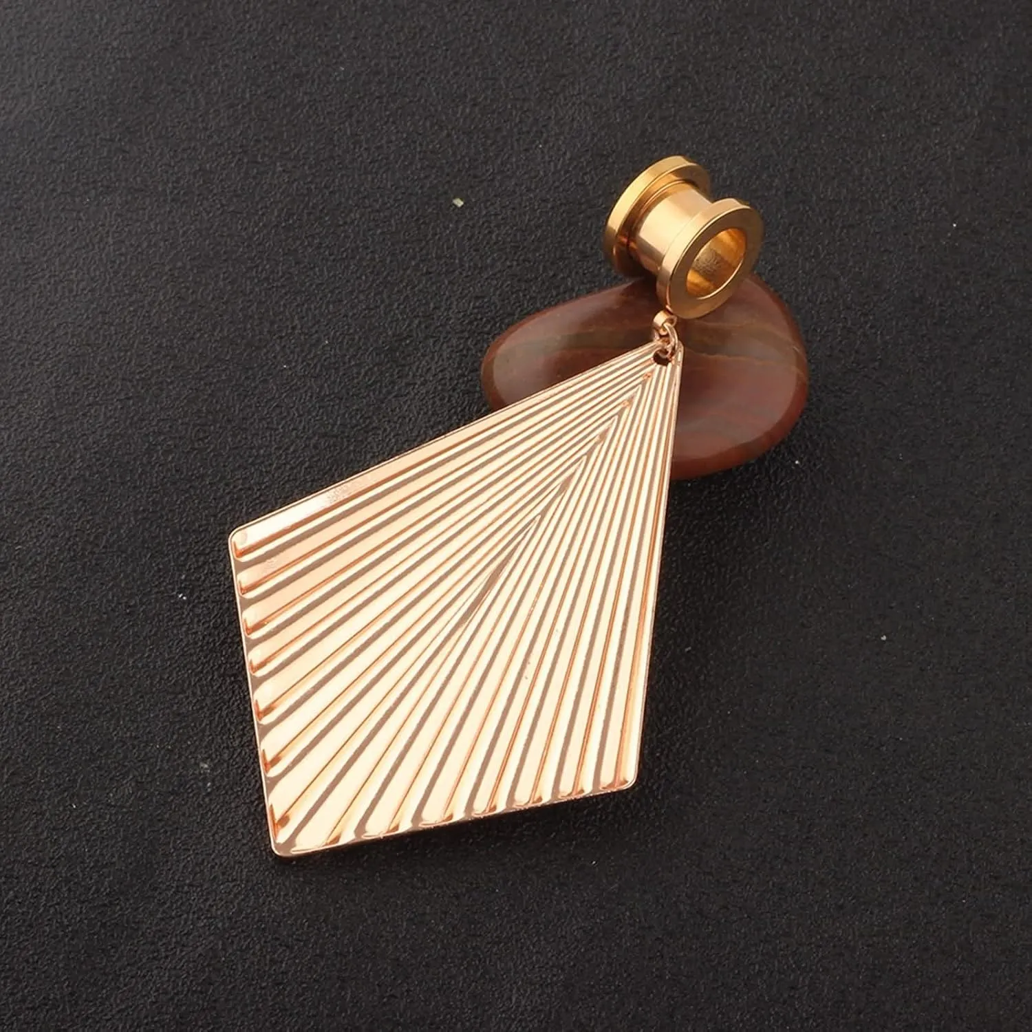 Unique Ear Tunnels, Gauge Jewelry Ear with Rhombus Dangle Stainless Steel 2Pcs Piercing Tunnels