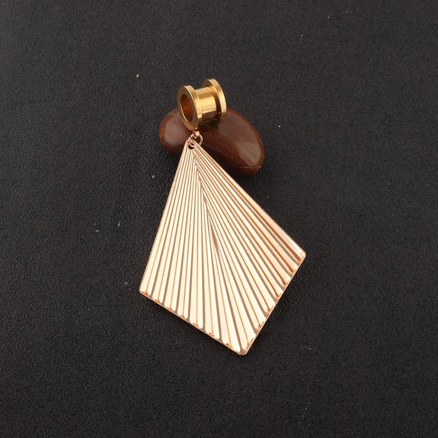 Unique Ear Tunnels, Gauge Jewelry Ear with Rhombus Dangle Stainless Steel 2Pcs Piercing Tunnels