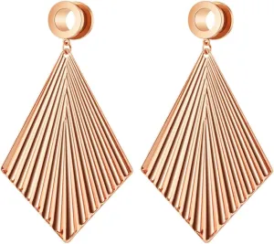 Unique Ear Tunnels, Gauge Jewelry Ear with Rhombus Dangle Stainless Steel 2Pcs Piercing Tunnels
