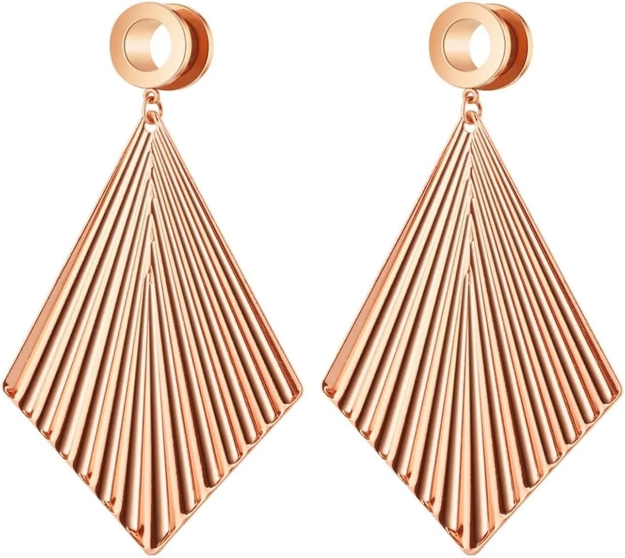 Unique Ear Tunnels, Gauge Jewelry Ear with Rhombus Dangle Stainless Steel 2Pcs Piercing Tunnels
