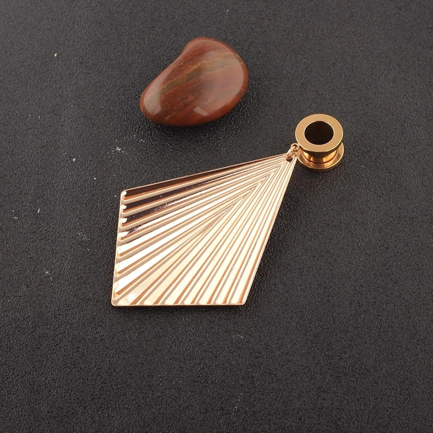 Unique Ear Tunnels, Gauge Jewelry Ear with Rhombus Dangle Stainless Steel 2Pcs Piercing Tunnels