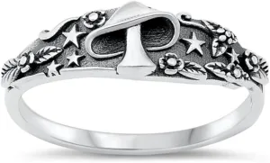 Unique Fantasy Mushroom Ring New .925 Star Leaf Sterling Silver Band Sizes 4-10