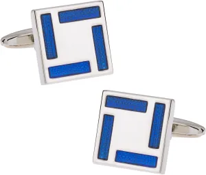 Unique Men's Blue Enamel Square Cufflinks with Travel Presentation Box
