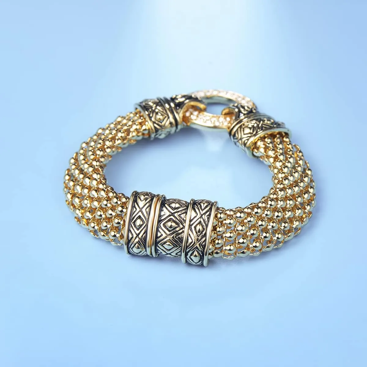 UNY Popcorn Chain Center Circle Pave Stone Unique Bracelet Magnetic Claps Designer Inspired Jewelry
