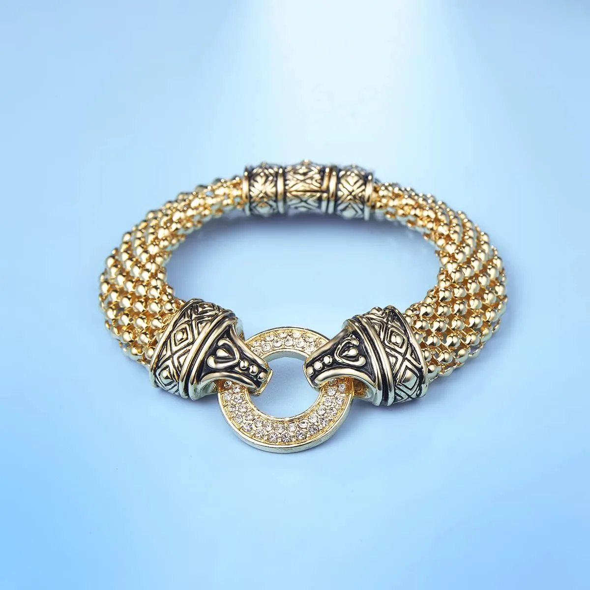 UNY Popcorn Chain Center Circle Pave Stone Unique Bracelet Magnetic Claps Designer Inspired Jewelry