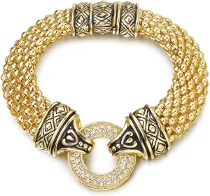 UNY Popcorn Chain Center Circle Pave Stone Unique Bracelet Magnetic Claps Designer Inspired Jewelry