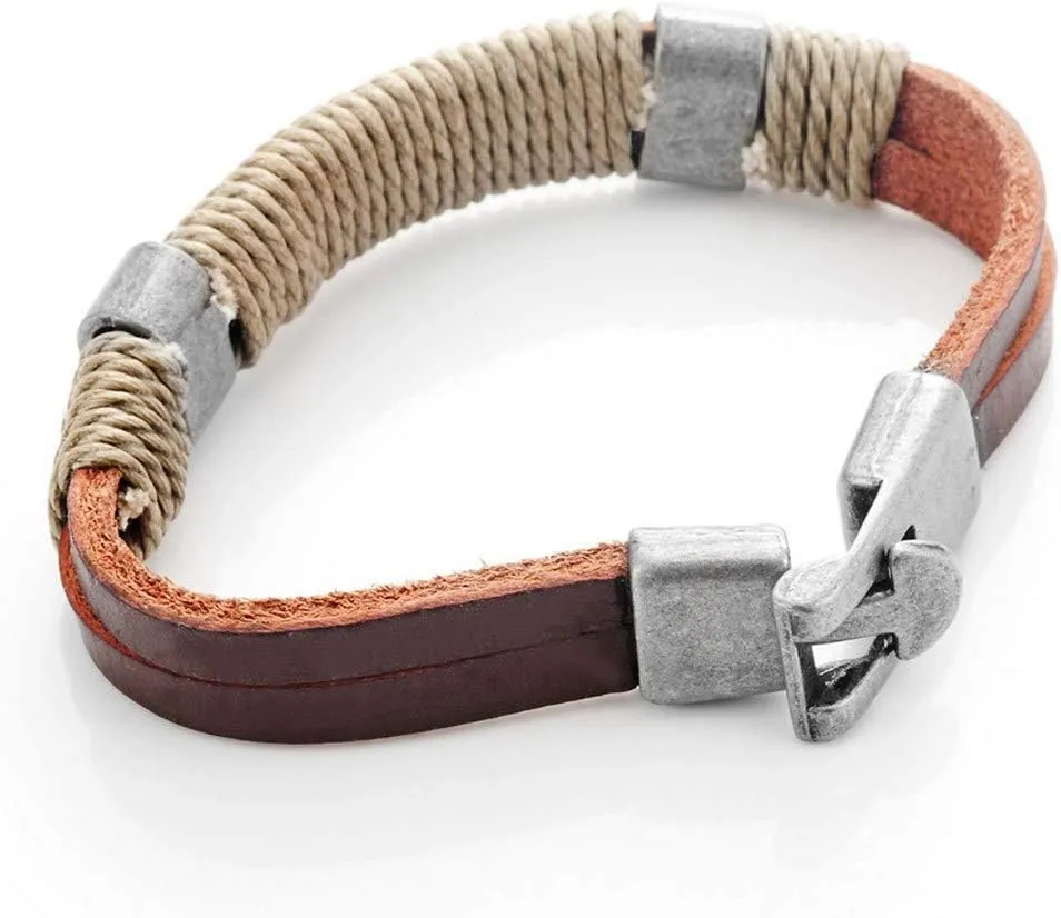 Urban Jewelry Braided Genuine Leather Bracelet with Locking Stainless Steel Clasp (Unique Designs Options)