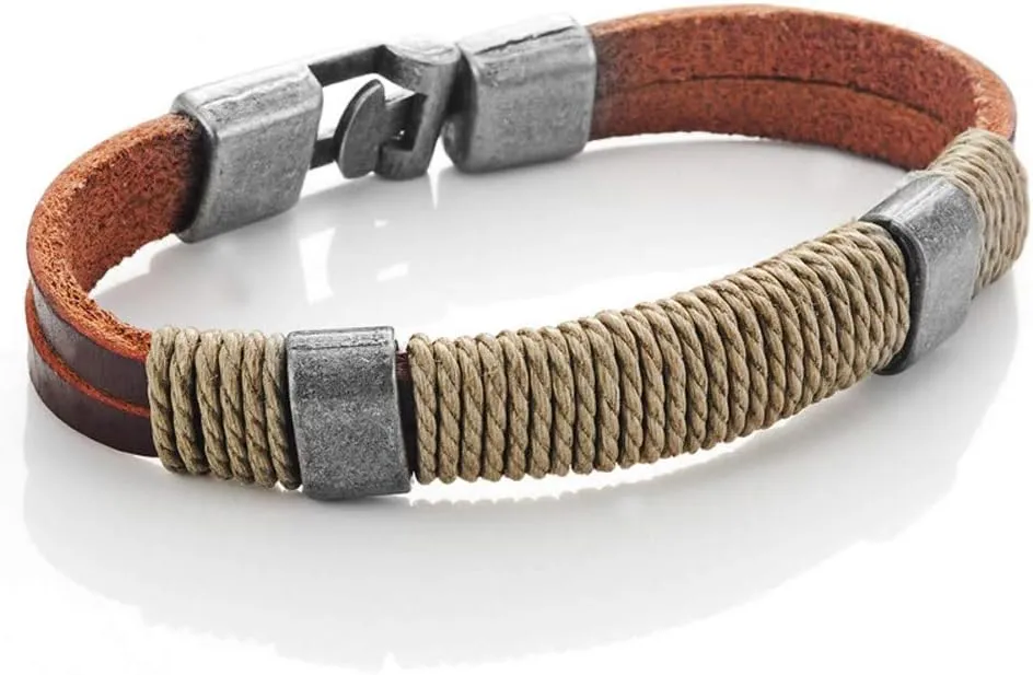 Urban Jewelry Braided Genuine Leather Bracelet with Locking Stainless Steel Clasp (Unique Designs Options)