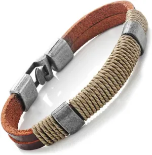 Urban Jewelry Braided Genuine Leather Bracelet with Locking Stainless Steel Clasp (Unique Designs Options)