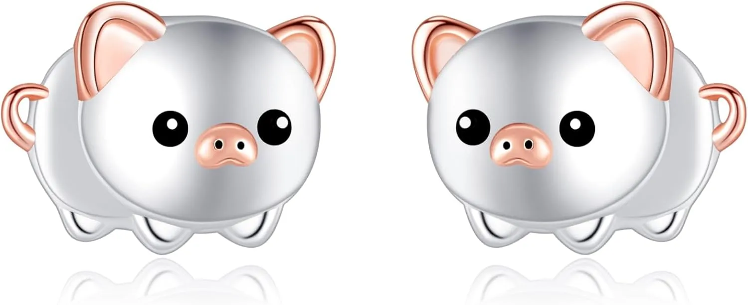 URONE Pig Earrings 925 Sterling Silver Pig Earrings Studs Pig Jewelry Gifts for Pig Lovers
