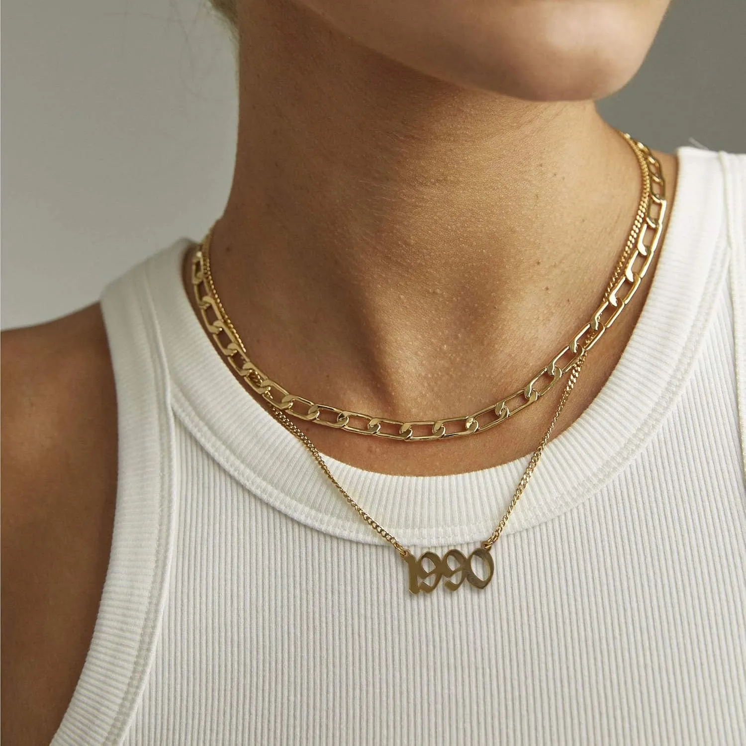 Ursteel Birth Year Number Necklace, 18K Gold Plated Old English Birth Year Pendant Necklaces Personalized Anniversary Birthday Jewelry for Women, 1970-2022