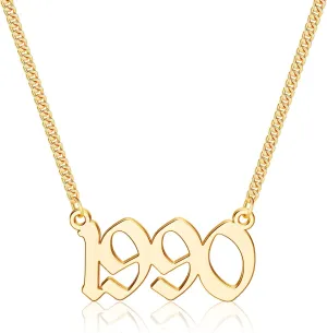 Ursteel Birth Year Number Necklace, 18K Gold Plated Old English Birth Year Pendant Necklaces Personalized Anniversary Birthday Jewelry for Women, 1970-2022