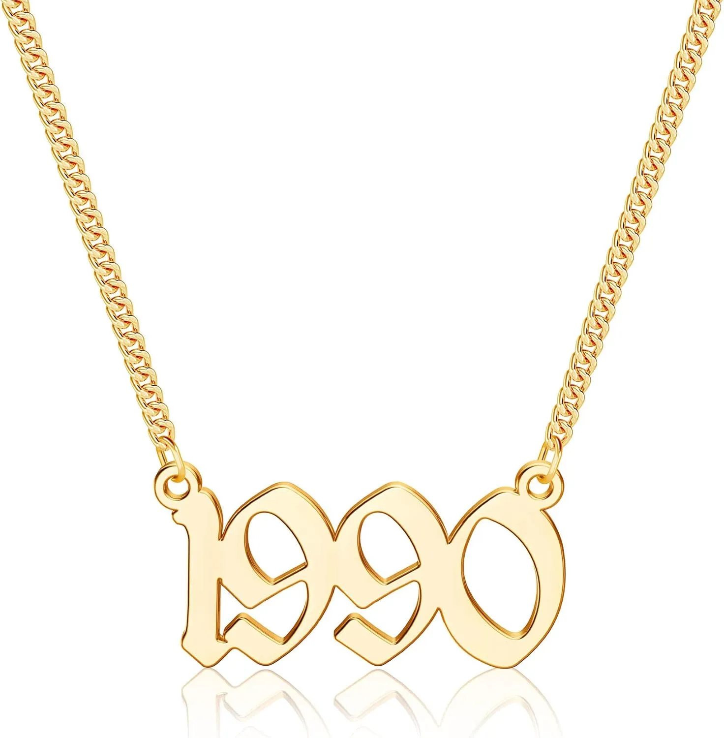Ursteel Birth Year Number Necklace, 18K Gold Plated Old English Birth Year Pendant Necklaces Personalized Anniversary Birthday Jewelry for Women, 1970-2022