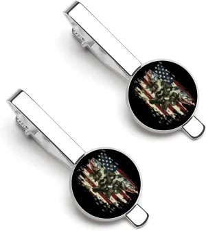U.S Flag Bass Fishing Men's Tie Clip Round Tie Bar Tie Tack Pins Jewelry Accessories for Father's Day Gifts