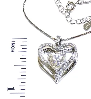 Valentines DAY 3 carat Diamond Heart Necklace Pendant SOLID Sterling SILVER PLATINUM 18k WHITE GOLD Vermeil Luxury Heart Shaped Jewelry for woman Birthday Anniversary Solitaire Diamond gift for her