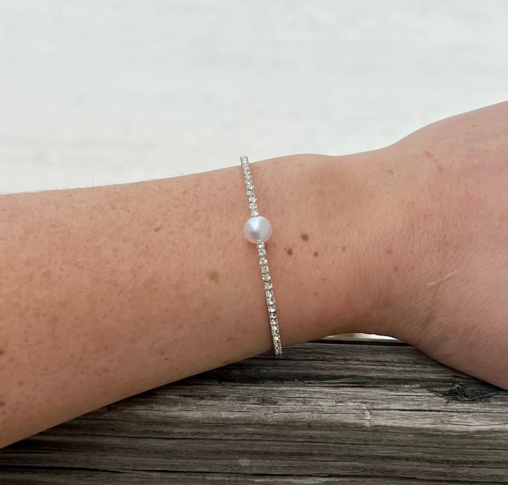 Valerie Sparkly Pearl Cuff - Silver
