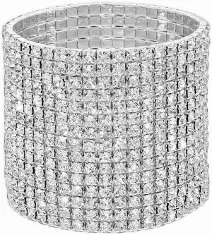Vegas Clear White Austrian Rhinestone Crystal Tennis Stretch Bangle Bracelet Cuff Party Bridal Evening Wear 15 Row 10 Row 5 Row 3 Row Silver Gold B820
