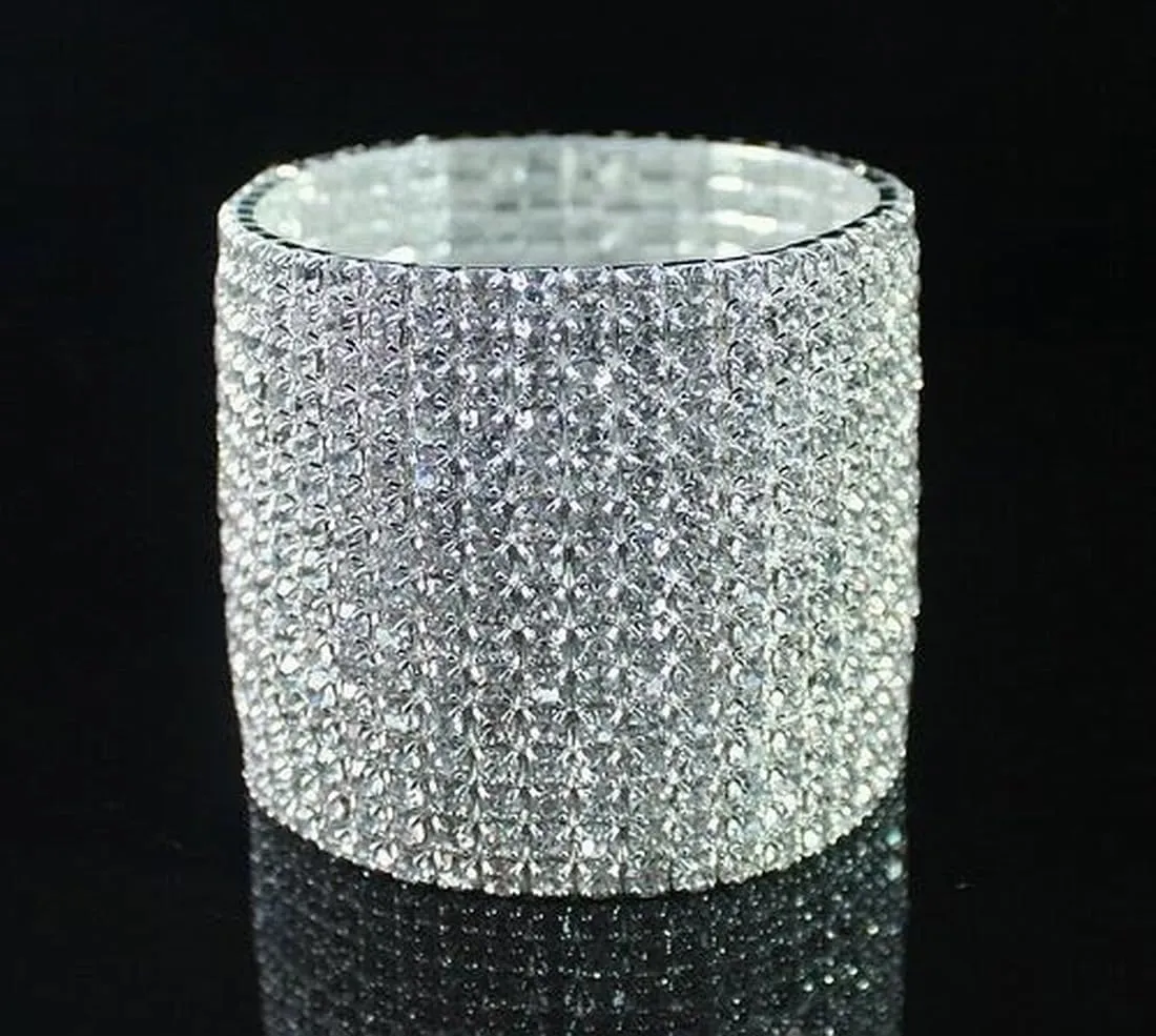 Vegas Clear White Austrian Rhinestone Crystal Tennis Stretch Bangle Bracelet Cuff Party Bridal Evening Wear 15 Row 10 Row 5 Row 3 Row Silver Gold B820