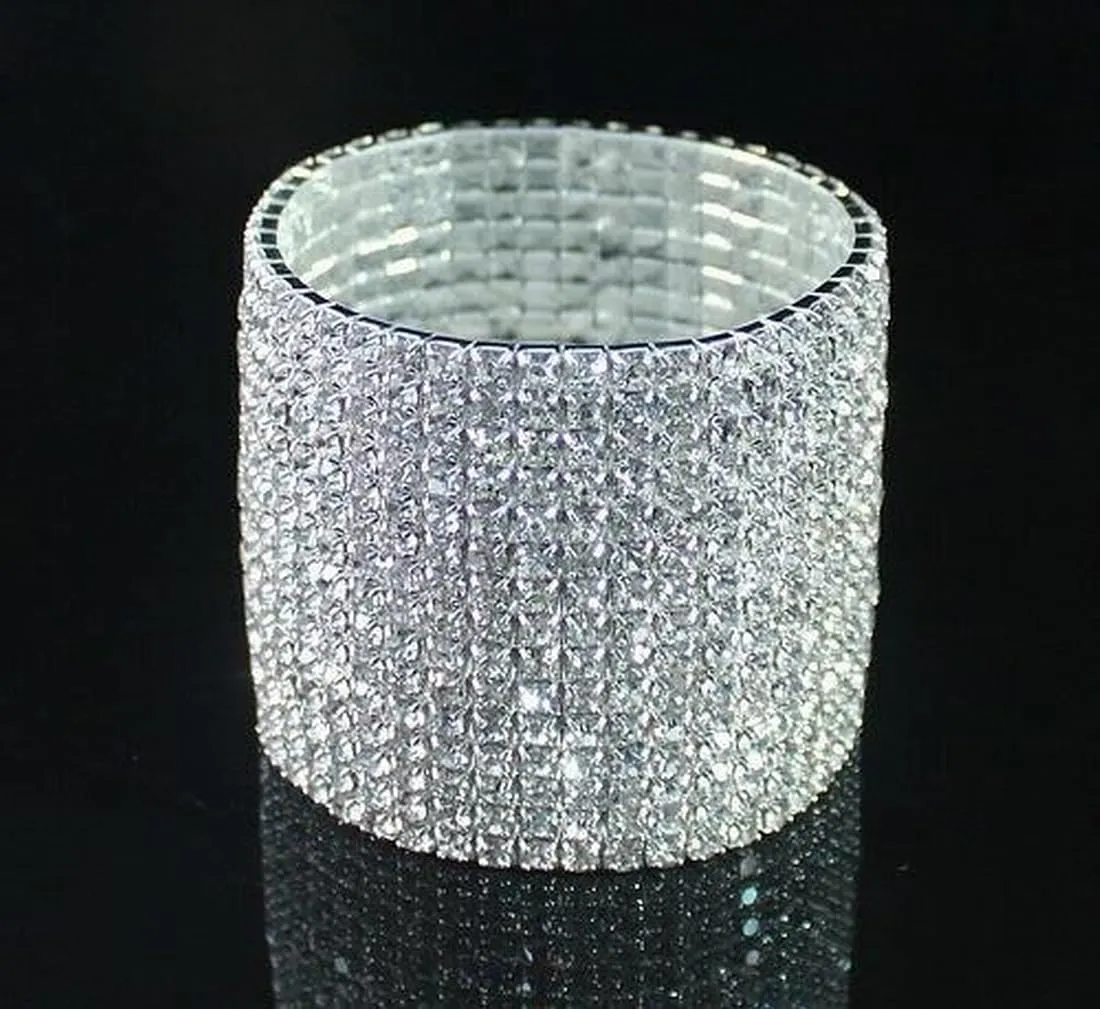 Vegas Clear White Austrian Rhinestone Crystal Tennis Stretch Bangle Bracelet Cuff Party Bridal Evening Wear 15 Row 10 Row 5 Row 3 Row Silver Gold B820