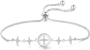 VGWON Silver 925 Charm Link Bracelet with Stars and Beads for Women Charm Chain Bracelet Gift for Teen Girls - Adjustable Length