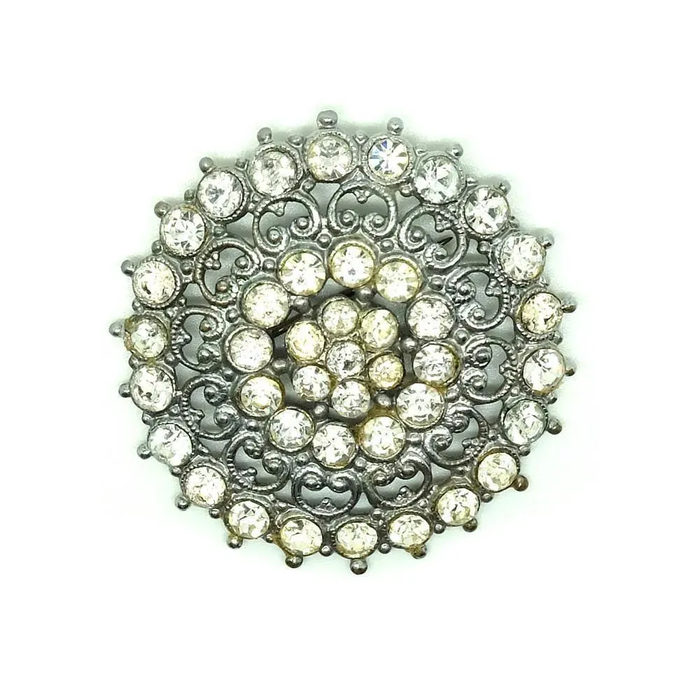 Vintage 1930's Diamante Round Brooch