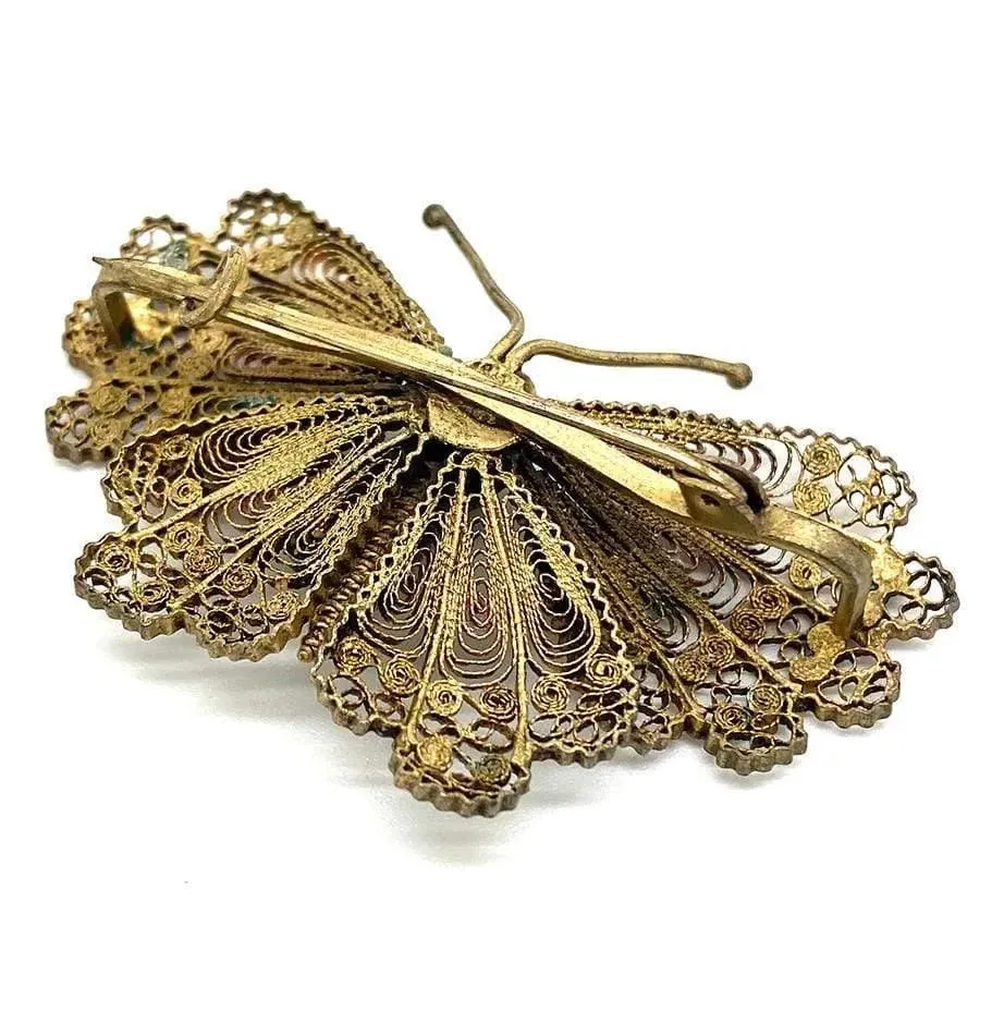 Vintage 1950s Silver Filigree Butterfly / Moth Brooch