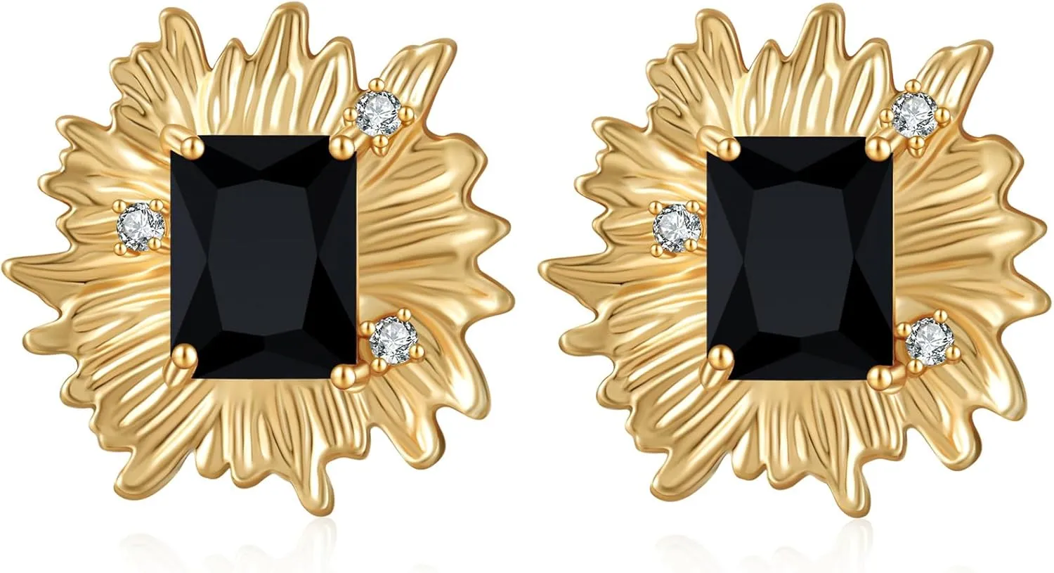 Vintage Chunky Gold Cubic Zirconia Statement Earrings Studs,Hypoallergenic Dainty Large 14k Gold CZ Stud Earrings for Women