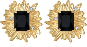 Vintage Chunky Gold Cubic Zirconia Statement Earrings Studs,Hypoallergenic Dainty Large 14k Gold CZ Stud Earrings for Women