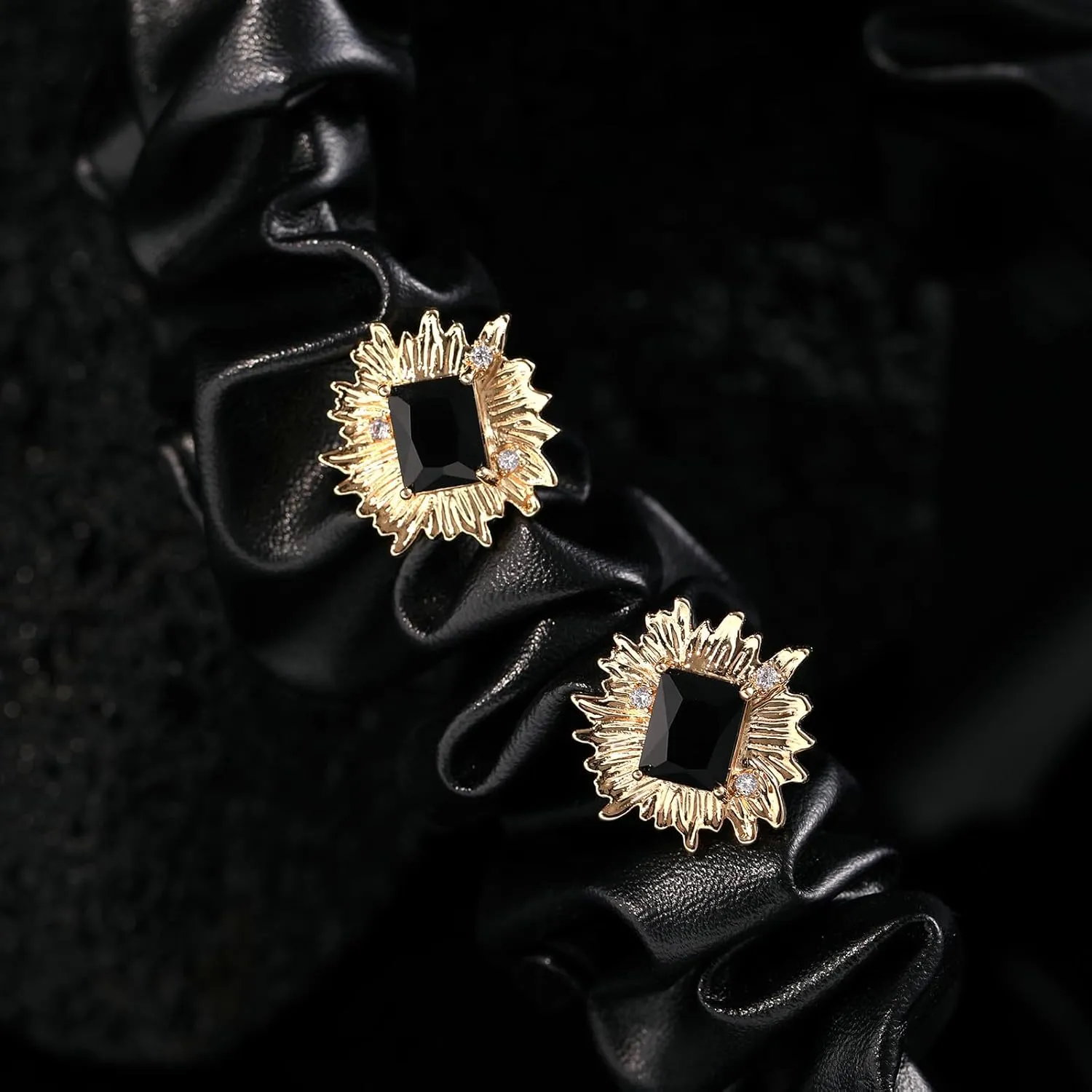 Vintage Chunky Gold Cubic Zirconia Statement Earrings Studs,Hypoallergenic Dainty Large 14k Gold CZ Stud Earrings for Women