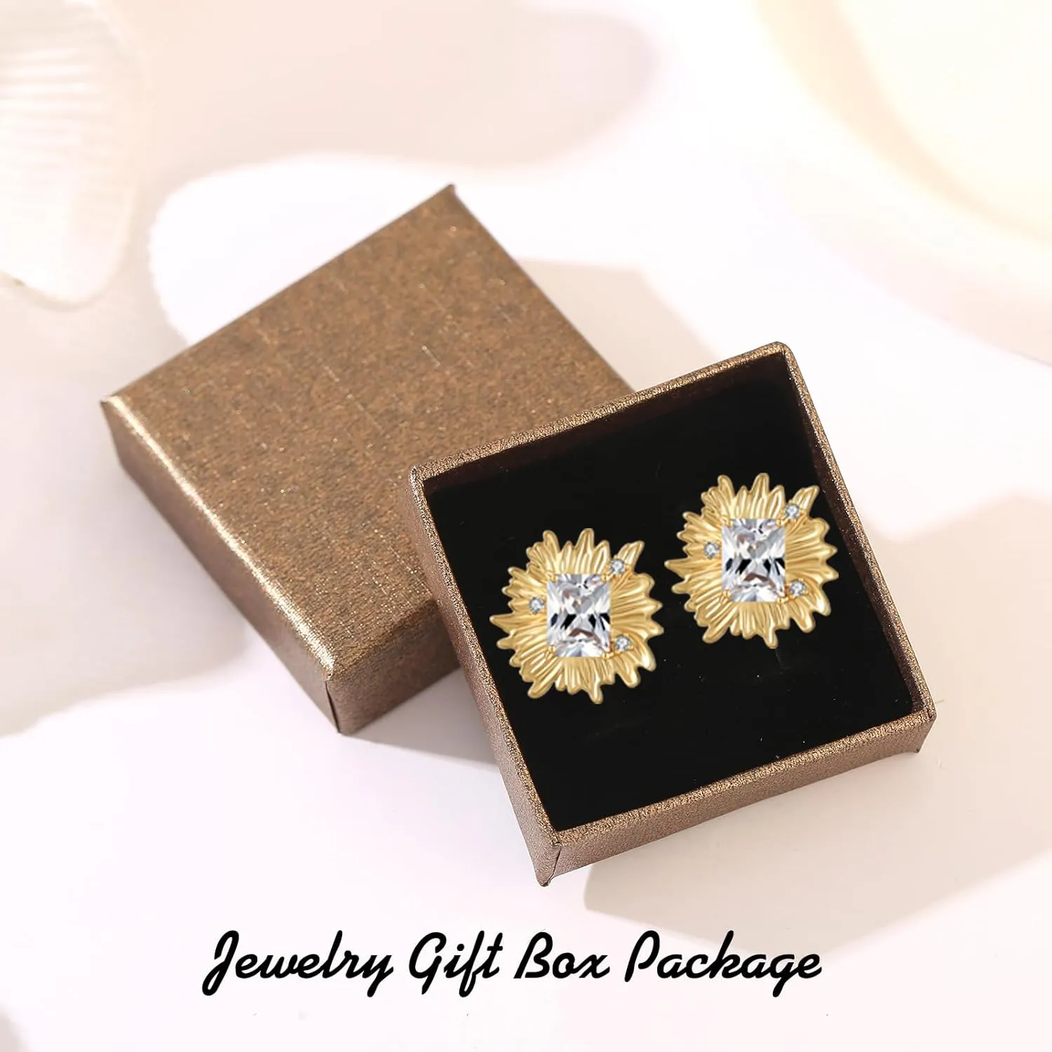 Vintage Chunky Gold Cubic Zirconia Statement Earrings Studs,Hypoallergenic Dainty Large 14k Gold CZ Stud Earrings for Women