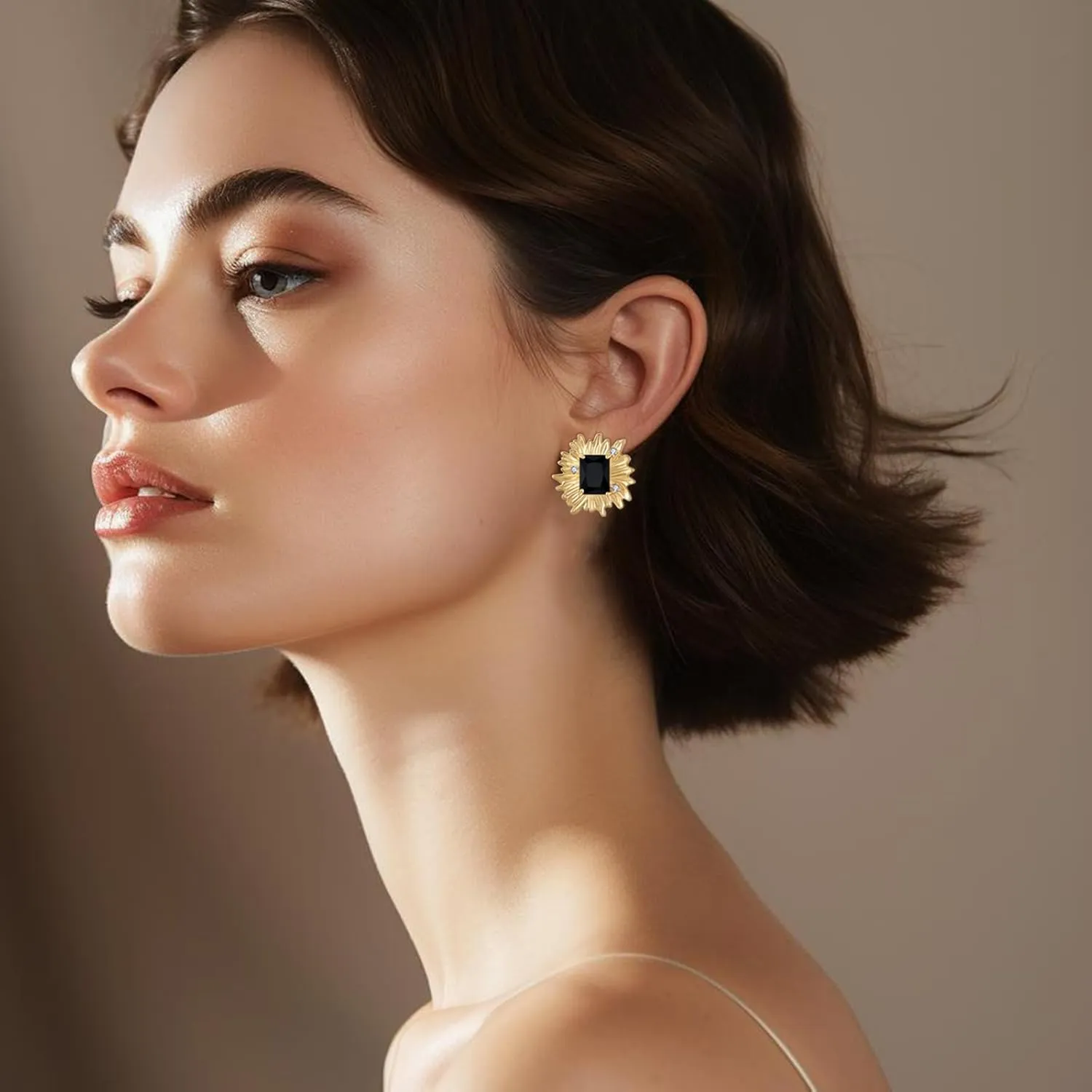 Vintage Chunky Gold Cubic Zirconia Statement Earrings Studs,Hypoallergenic Dainty Large 14k Gold CZ Stud Earrings for Women