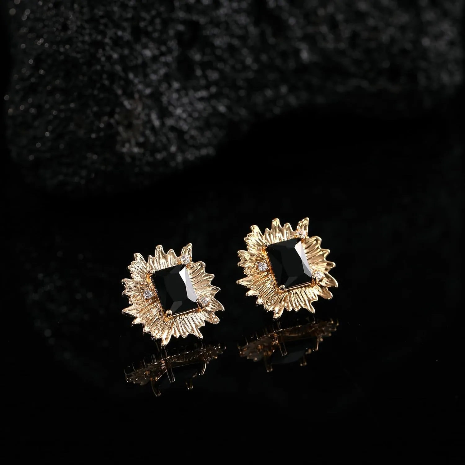 Vintage Chunky Gold Cubic Zirconia Statement Earrings Studs,Hypoallergenic Dainty Large 14k Gold CZ Stud Earrings for Women