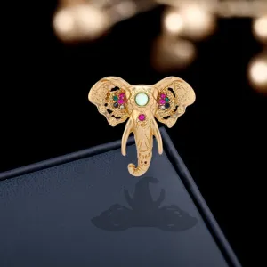 Vintage Colored Artificial Diamond Studded Elephant Enamel Lapel Pin Retro Classic Ethnic Style Jewelry Brooch