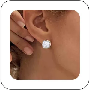 Vintage Emerald Crystal Stud Earrings Green Emerald Square Earrings Gold Cz Emerald Earrings Minimal Green Geometric Earrings Jewelry for Women and Girls