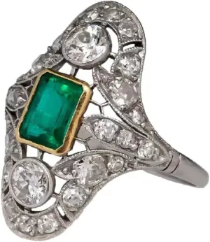 Vintage Floral Finger Court Style Ring,Long Oval Shape Simulation Emerald Stone Round Cut Cubic Zirconia Ring Anniversary Bridal Jewelry Gifts