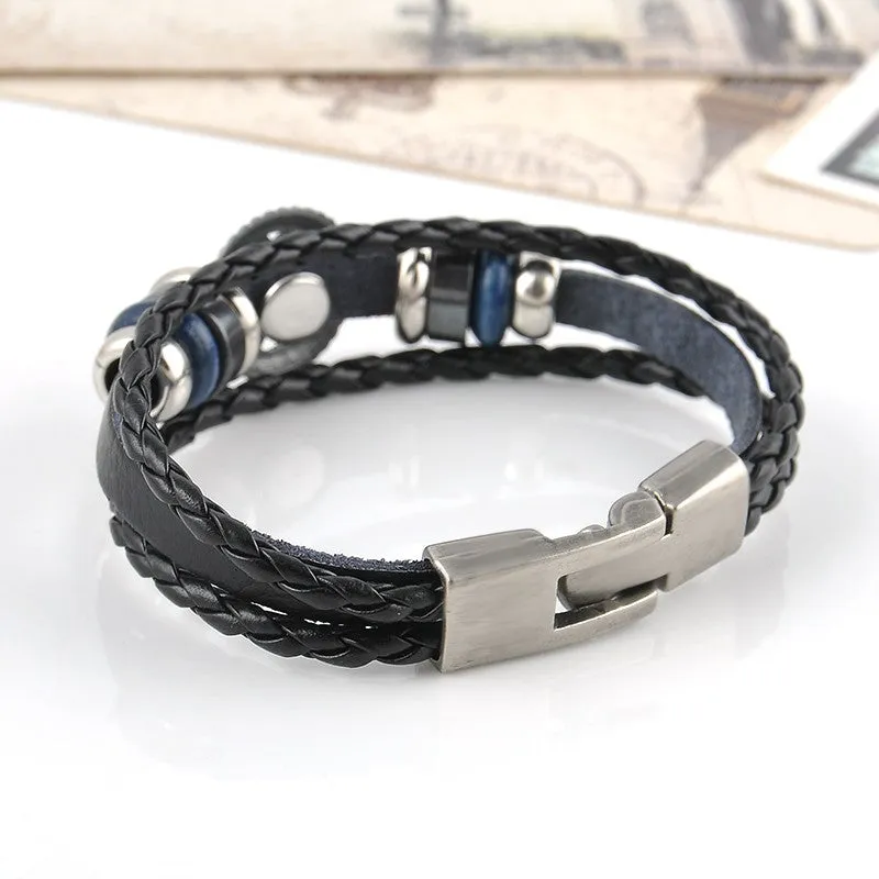 Vintage Infinity Charm Black Leather Bracelets