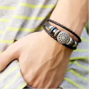 Vintage Infinity Charm Black Leather Bracelets