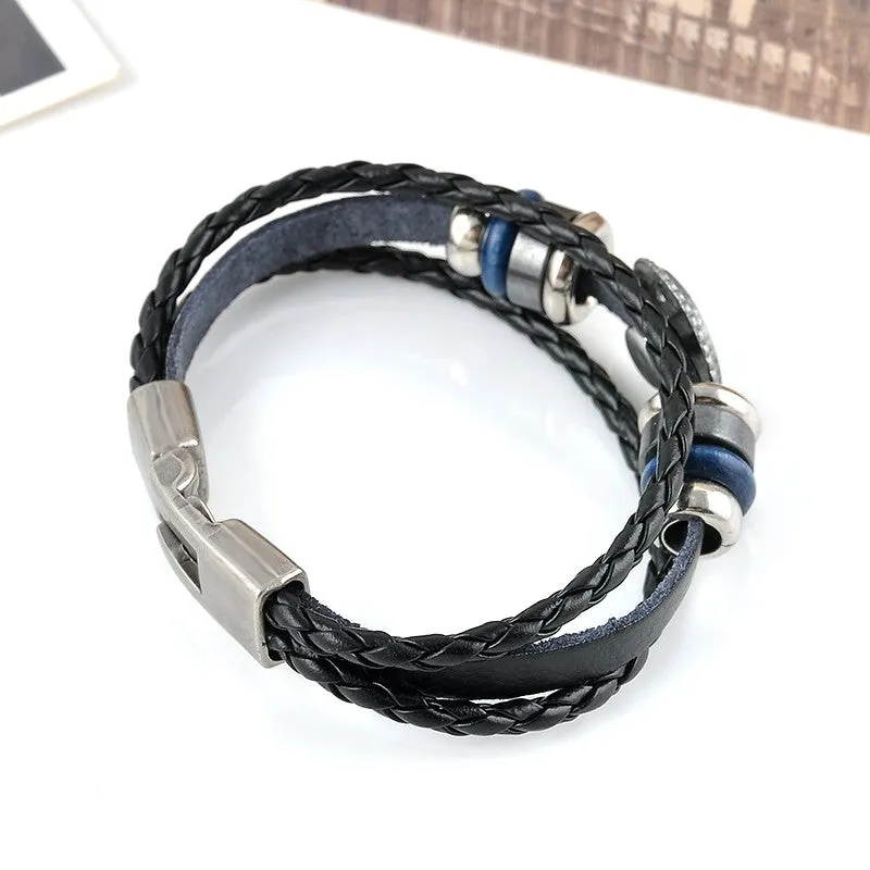 Vintage Infinity Charm Black Leather Bracelets