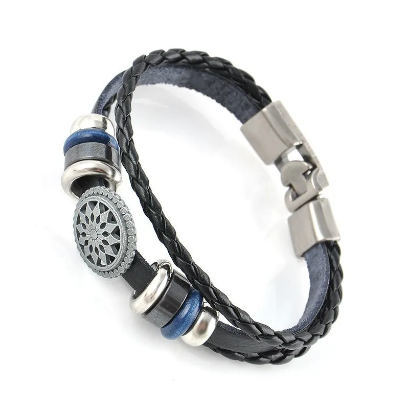 Vintage Infinity Charm Black Leather Bracelets