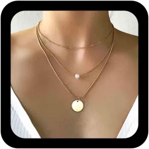 Vintage Layered Pearl Coin Necklace Gold Pearl Pendant Necklace Bohemia Layering Disc Necklace Choker Magic Chain Necklace Jewelry