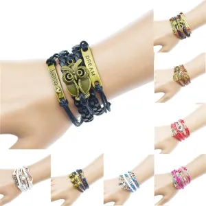 Vintage Multilayer Braided Men Bracelets Vintage Owl Dragon Infinity Charms Multicolor Woven Leather Bracelets Bangles Jewelry