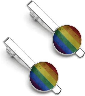 Vintage Rainbow Background Classic Tie Clips for Men Personalized Bar Suit Accessories for Business Wedding Anniversary